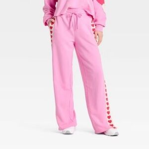 JoyLab Heart Valentine’s Pink Mid-Rise Wide Leg Terry Sweatpants M